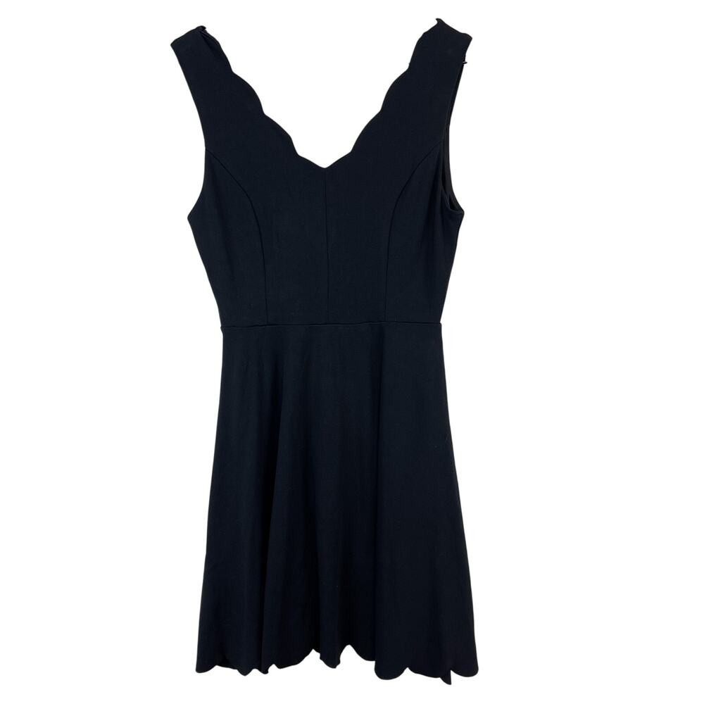 Miami Francescas Size S Scallop Trim Mini Fit & Flare Black Tank Dress Stretchy